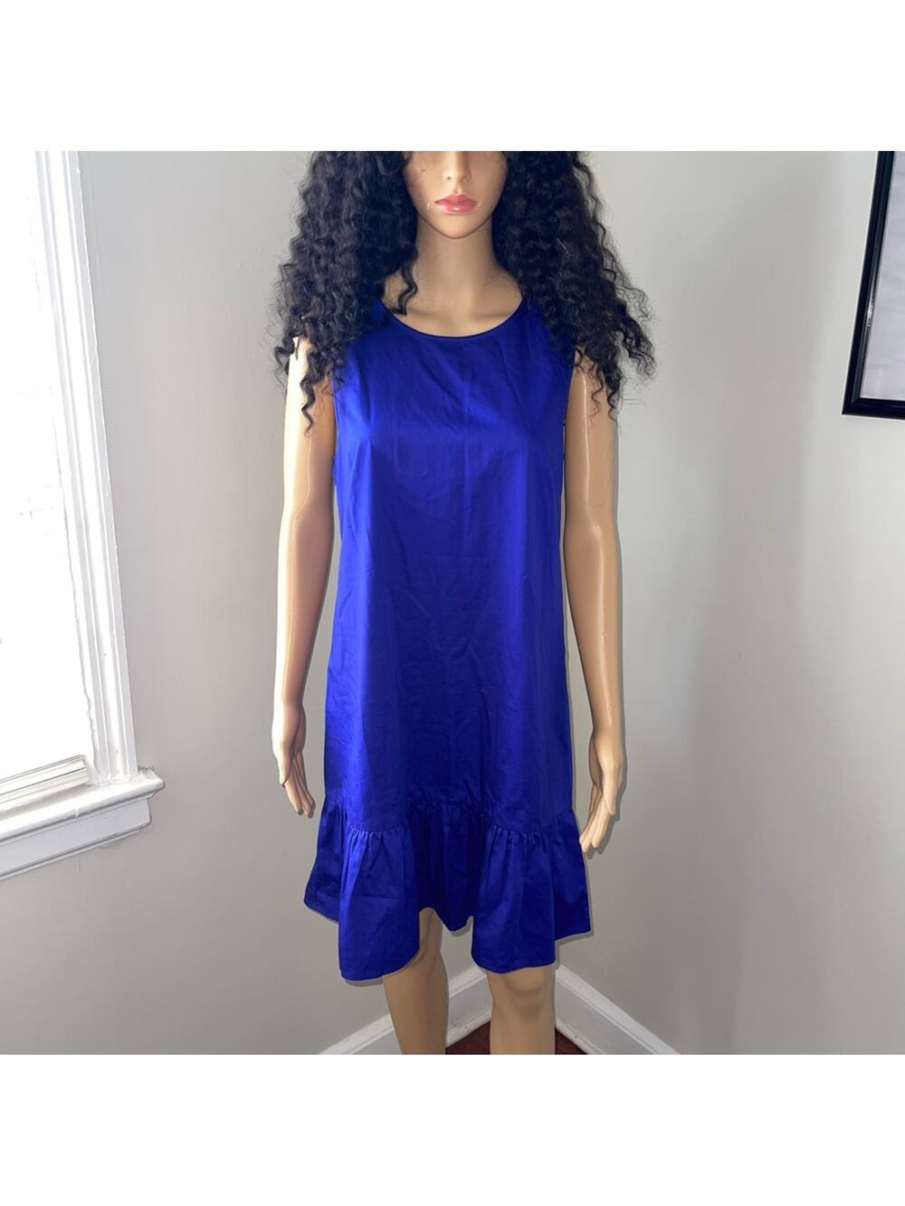 J.Crew Ruffle Dress with Tie in Back Deep Royal Blue Cotton Zipper S